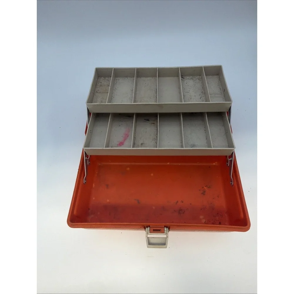 Flambeau Tackle Box PA-102 Orange Two Shelf Fishing USA Vtg